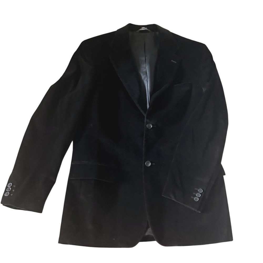 Perry Ellis Mens Velvet Two-Button Blazer Jacket 42 Reg Black Cotton Formal Luxe